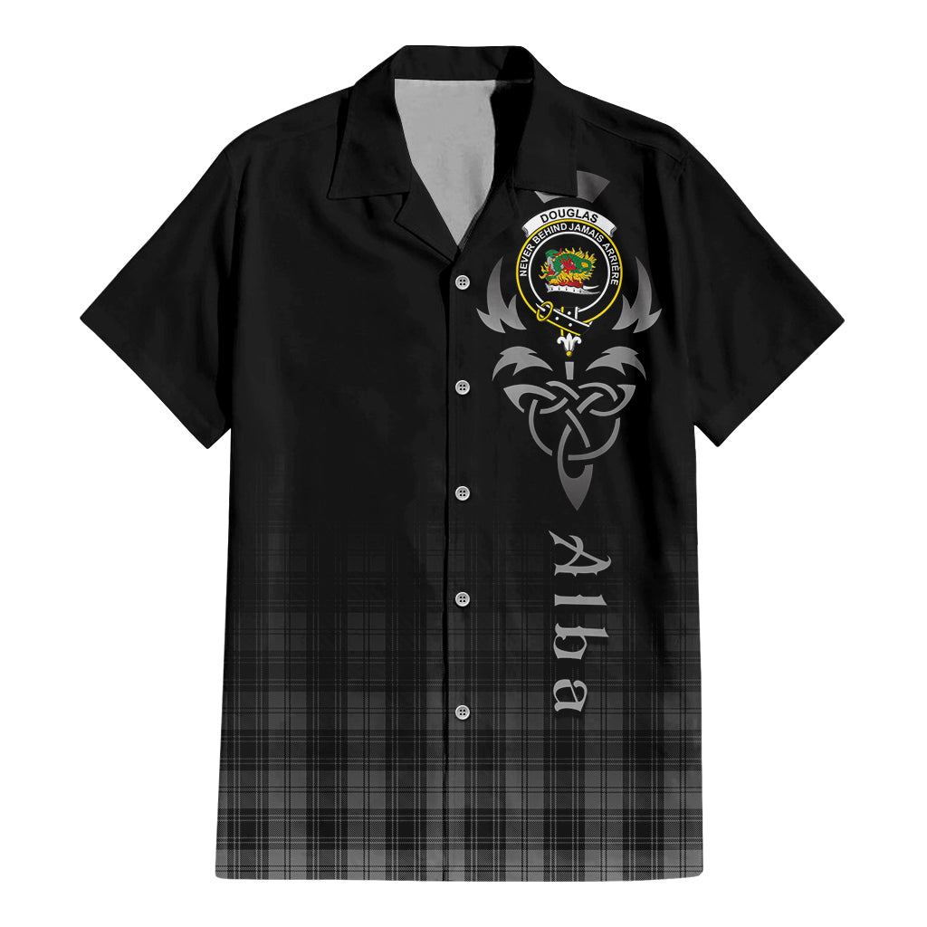 Tartan Vibes Clothing Douglas Grey Tartan Short Sleeve Button Up Featuring Alba Gu Brath Family Crest Celtic Inspired