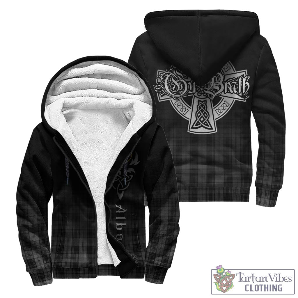 Tartan Vibes Clothing Douglas Grey Tartan Sherpa Hoodie Featuring Alba Gu Brath Family Crest Celtic Inspired