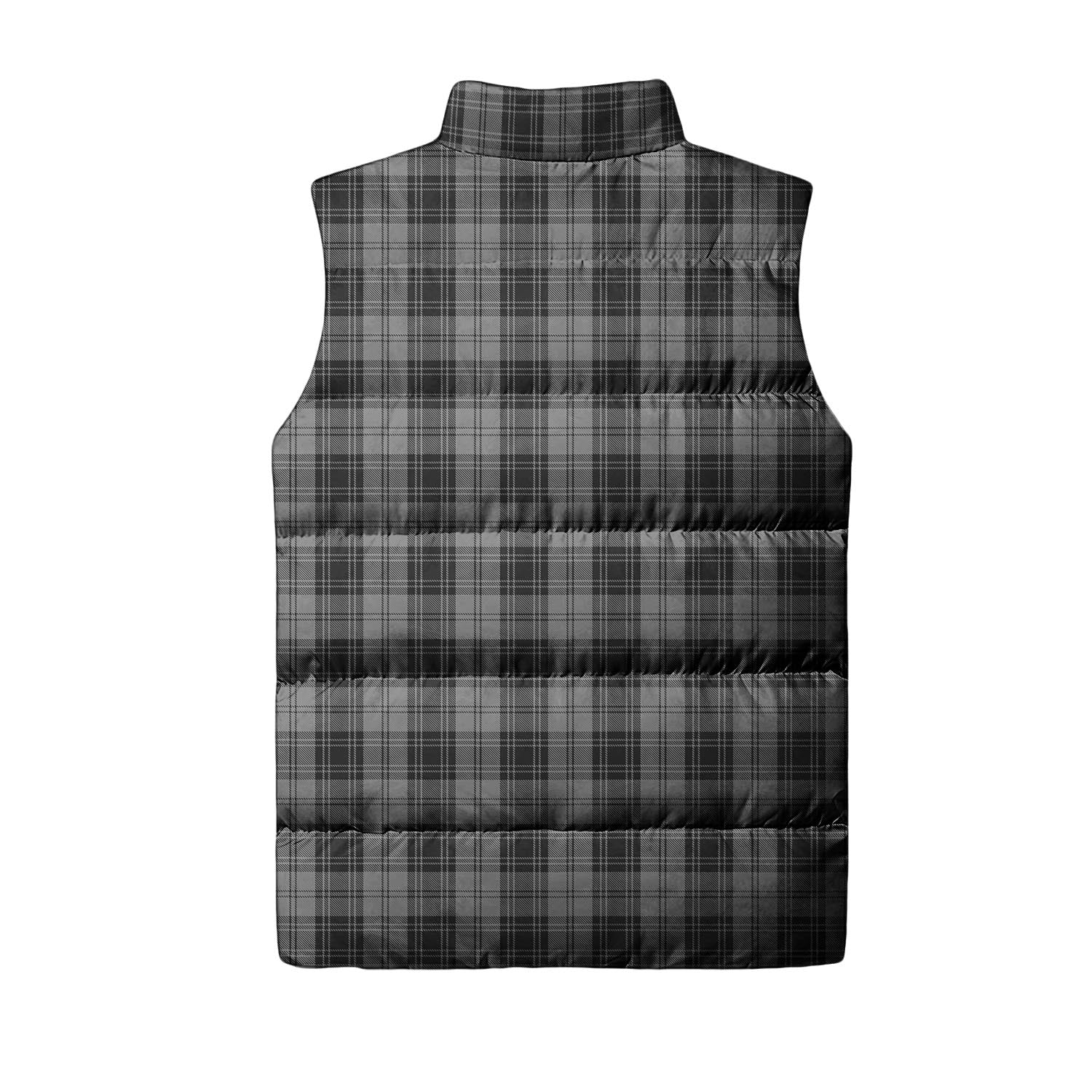 Douglas Grey Tartan Sleeveless Puffer Jacket with Family Crest - Tartanvibesclothing