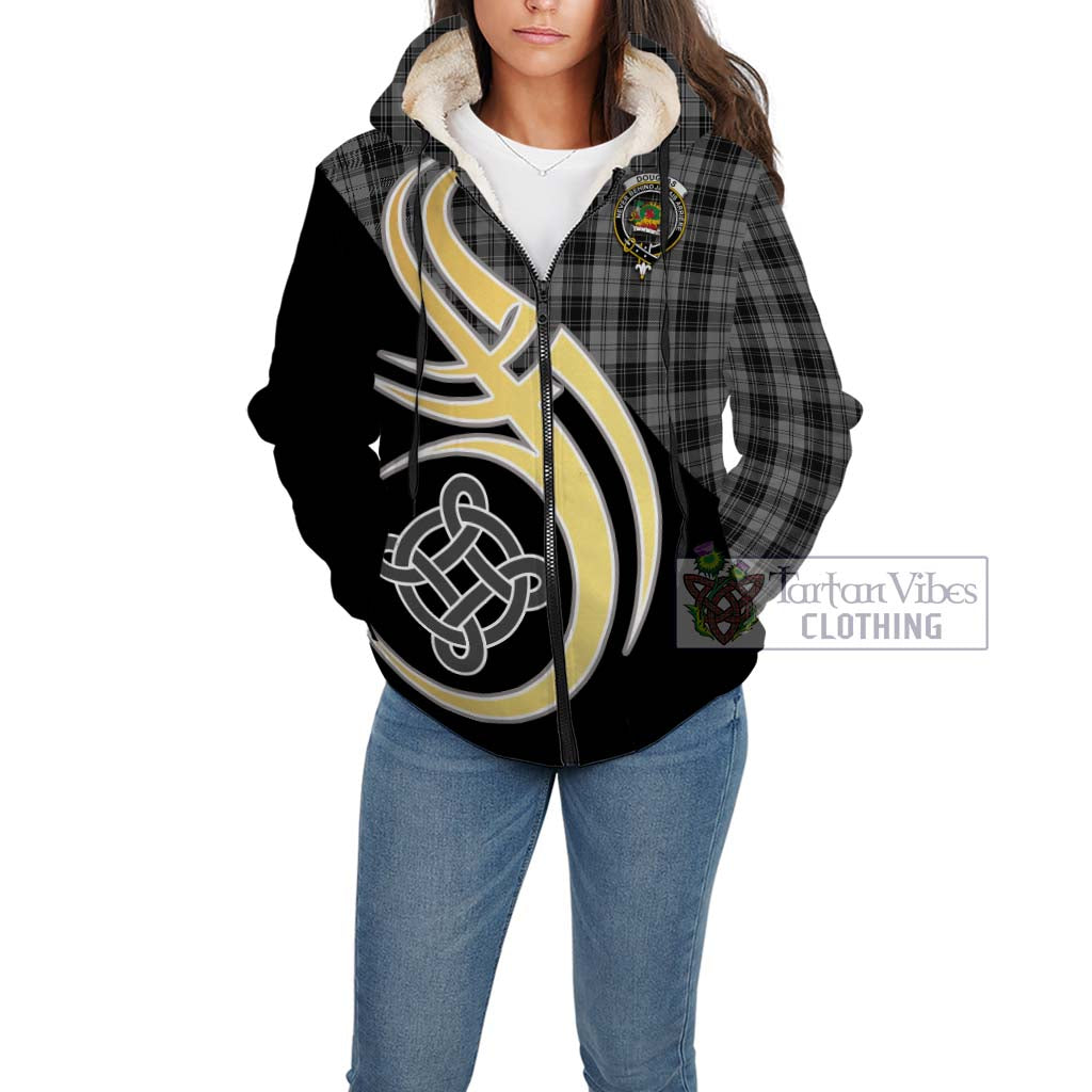 Douglas Grey Tartan Sherpa Hoodie with Family Crest and Celtic Symbol Style Unisex - Tartan Vibes Clothing