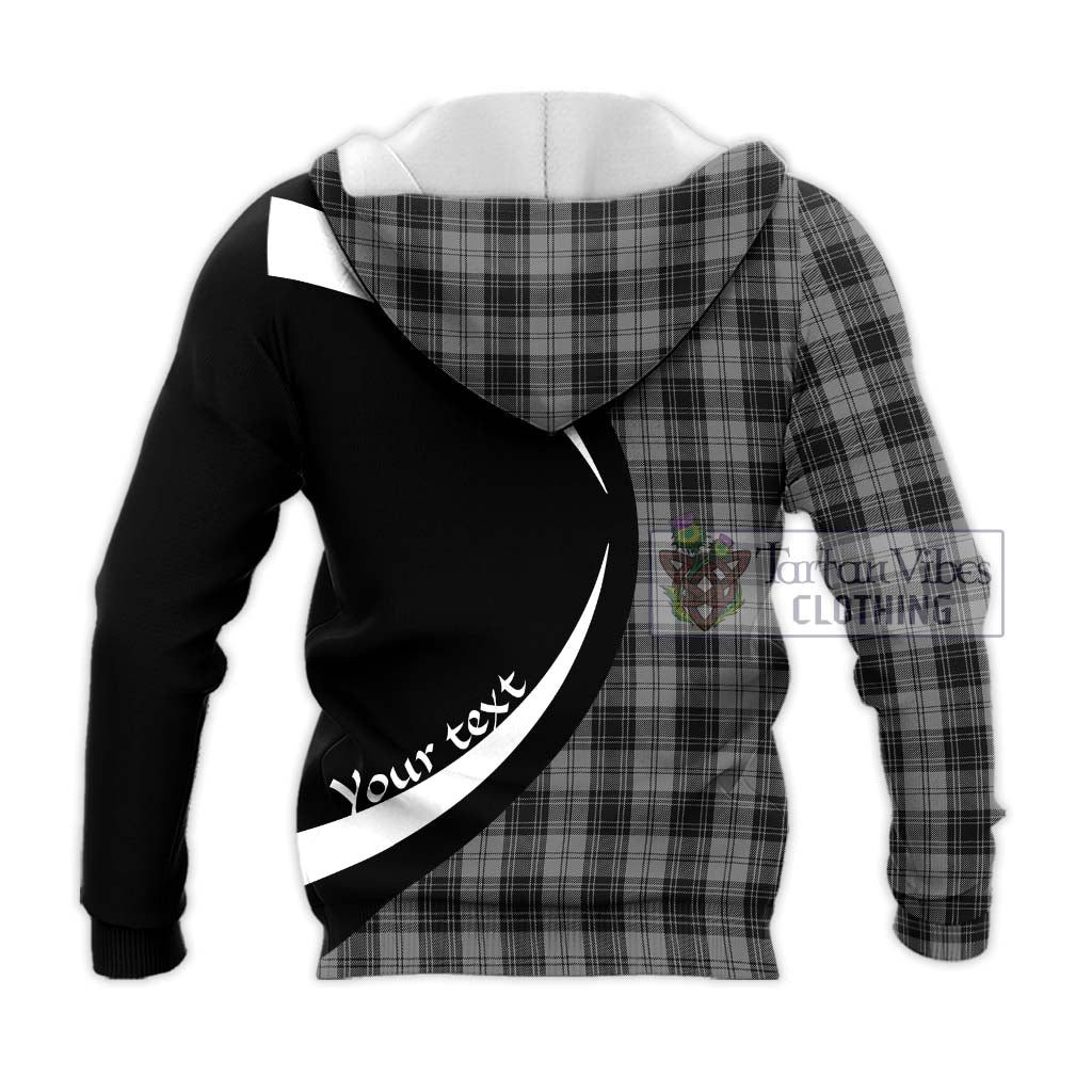 Douglas Grey Tartan Knitted Hoodie with Family Crest Circle Style - Tartan Vibes Clothing