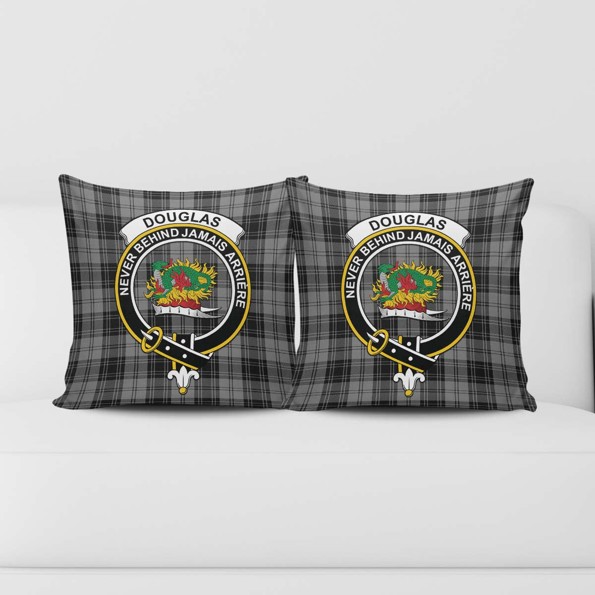 Douglas Grey Tartan Pillow Cover with Family Crest - Tartanvibesclothing