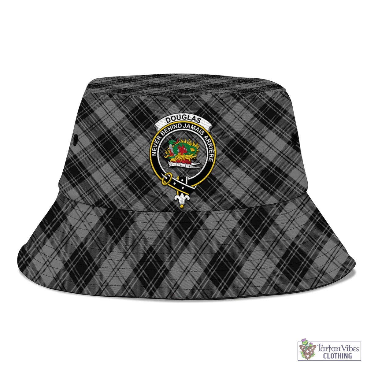 Tartan Vibes Clothing Douglas Grey Tartan Bucket Hat with Family Crest