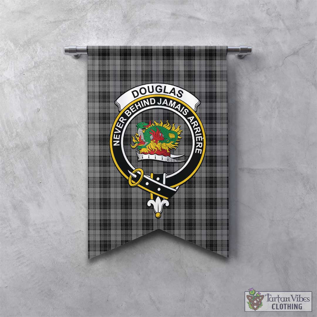 Tartan Vibes Clothing Douglas Grey Tartan Gonfalon, Tartan Banner with Family Crest