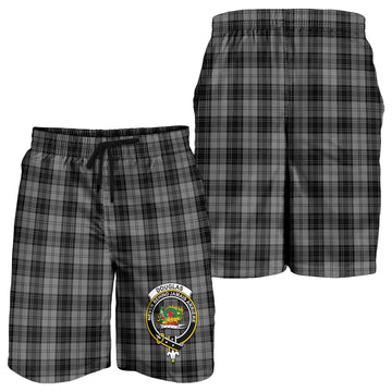 Douglas Grey Tartan Mens Shorts with Family Crest