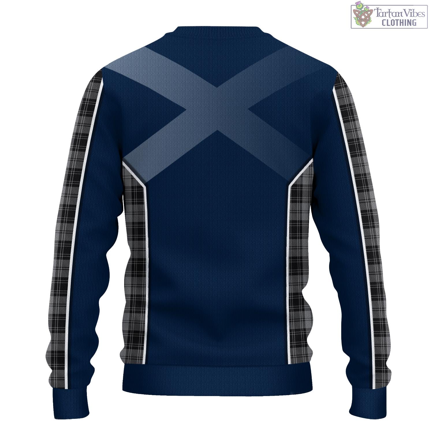 Tartan Vibes Clothing Douglas Grey Tartan Knitted Sweatshirt with Family Crest and Scottish Thistle Vibes Sport Style