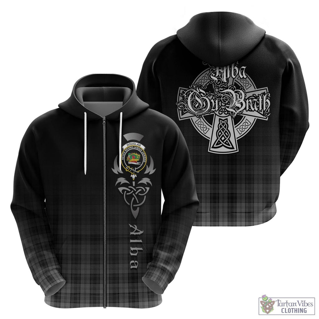 Tartan Vibes Clothing Douglas Grey Tartan Hoodie Featuring Alba Gu Brath Family Crest Celtic Inspired