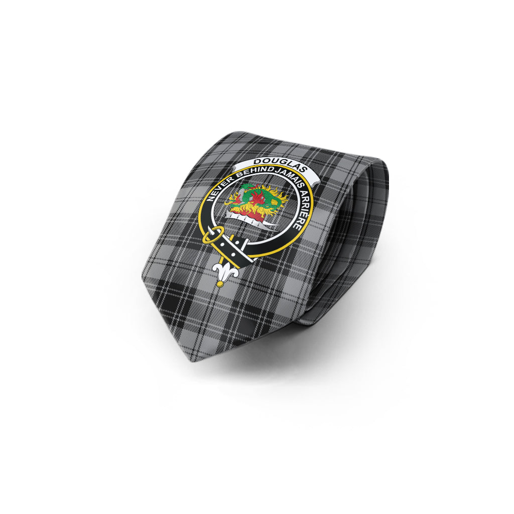 Douglas Grey Tartan Classic Necktie with Family Crest - Tartan Vibes Clothing