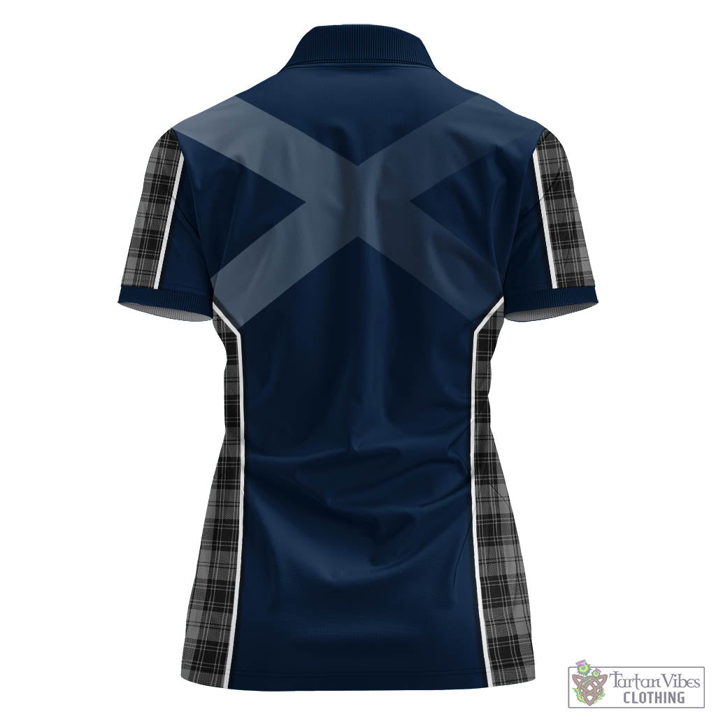 Tartan Vibes Clothing Douglas Grey Tartan Women's Polo Shirt with Family Crest and Scottish Thistle Vibes Sport Style