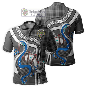 Douglas Grey Tartan Polo Shirt with Epic Bagpipe Style