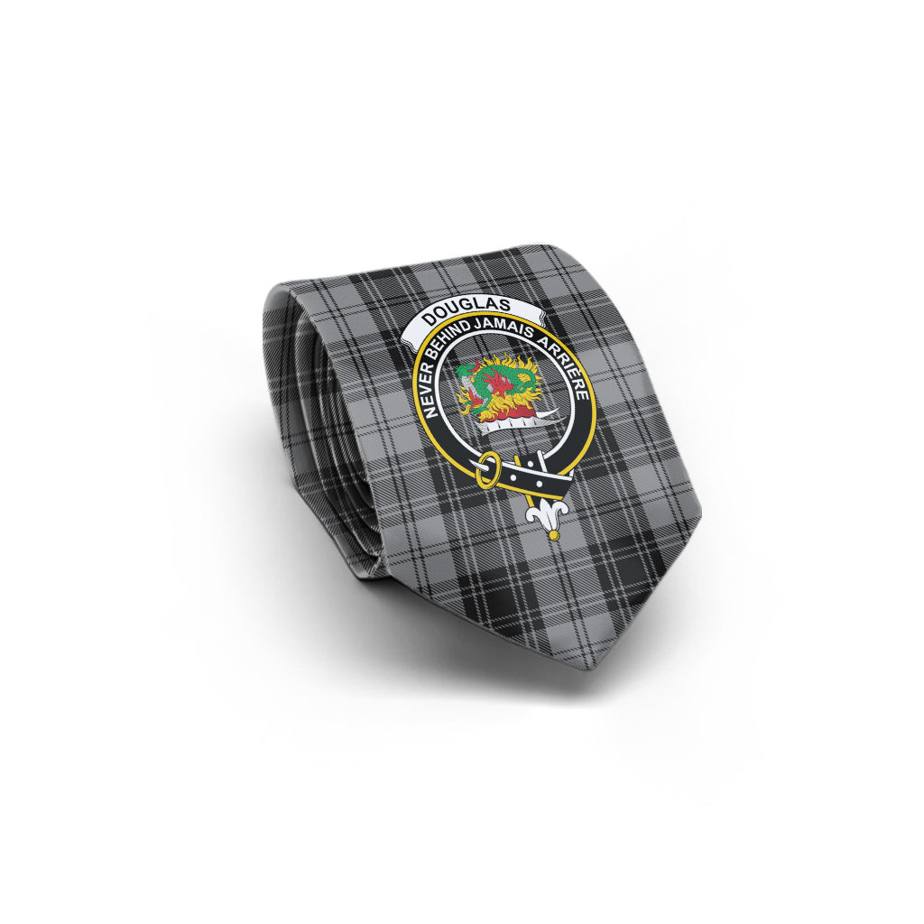 Douglas Grey Tartan Classic Necktie with Family Crest - Tartan Vibes Clothing