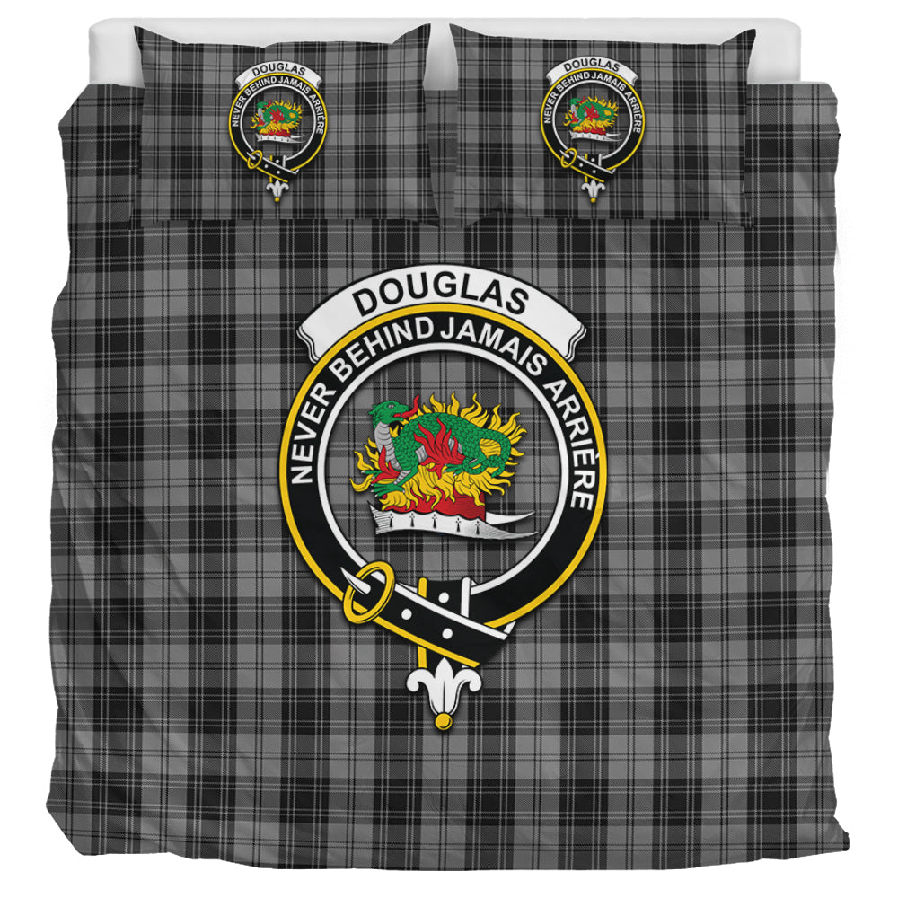 Douglas Grey Tartan Bedding Set with Family Crest UK Bedding Set UK Super King 104*94 inch - Tartan Vibes Clothing