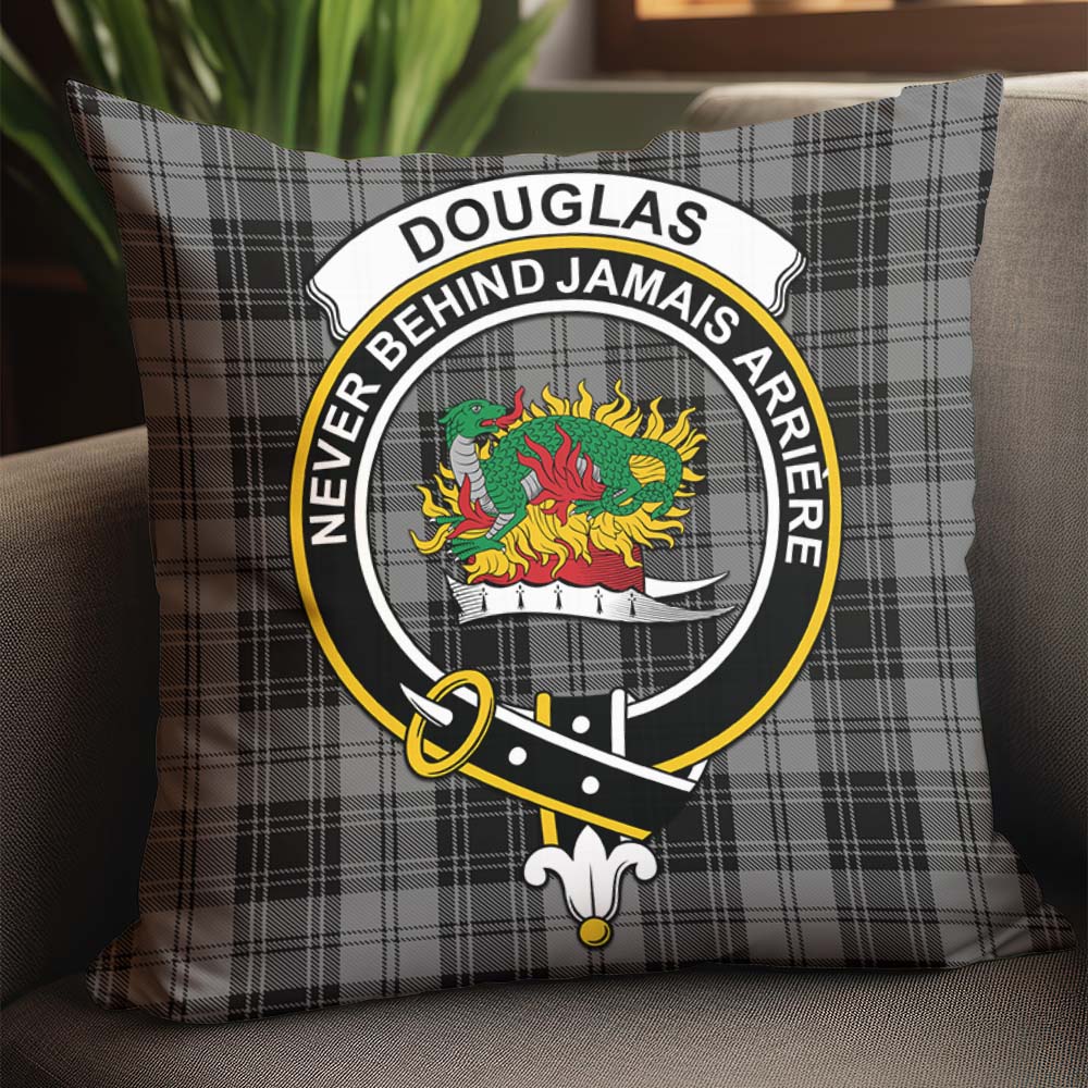 Douglas Grey Tartan Pillow Cover with Family Crest - Tartanvibesclothing