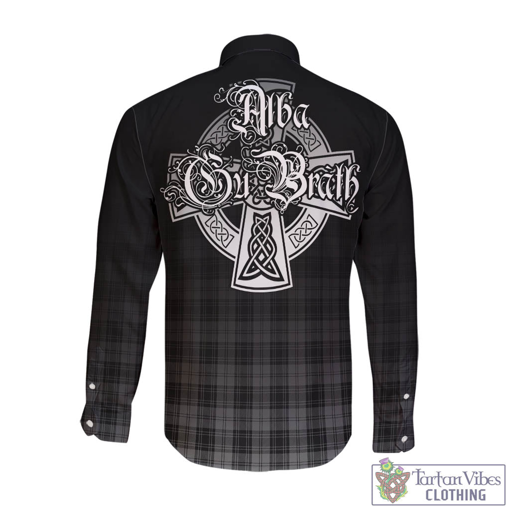 Tartan Vibes Clothing Douglas Grey Tartan Long Sleeve Button Up Featuring Alba Gu Brath Family Crest Celtic Inspired