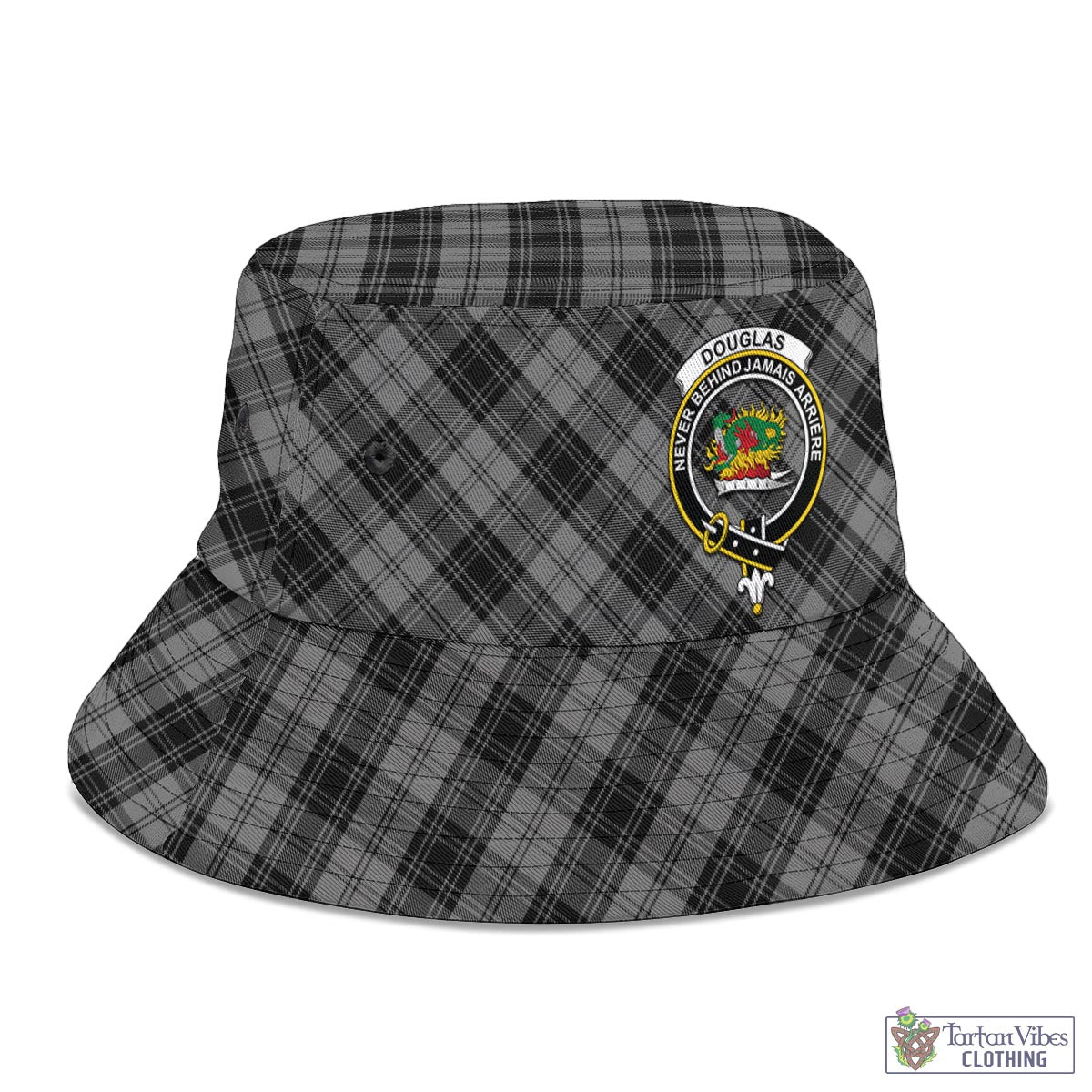 Tartan Vibes Clothing Douglas Grey Tartan Bucket Hat with Family Crest