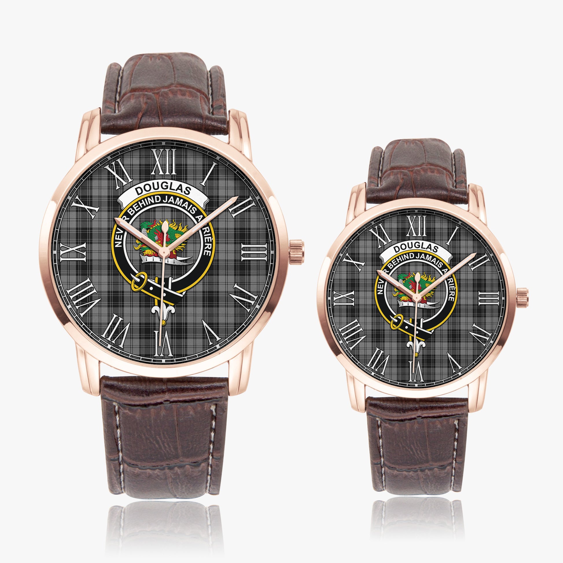 Douglas Grey Tartan Family Crest Leather Strap Quartz Watch - Tartanvibesclothing