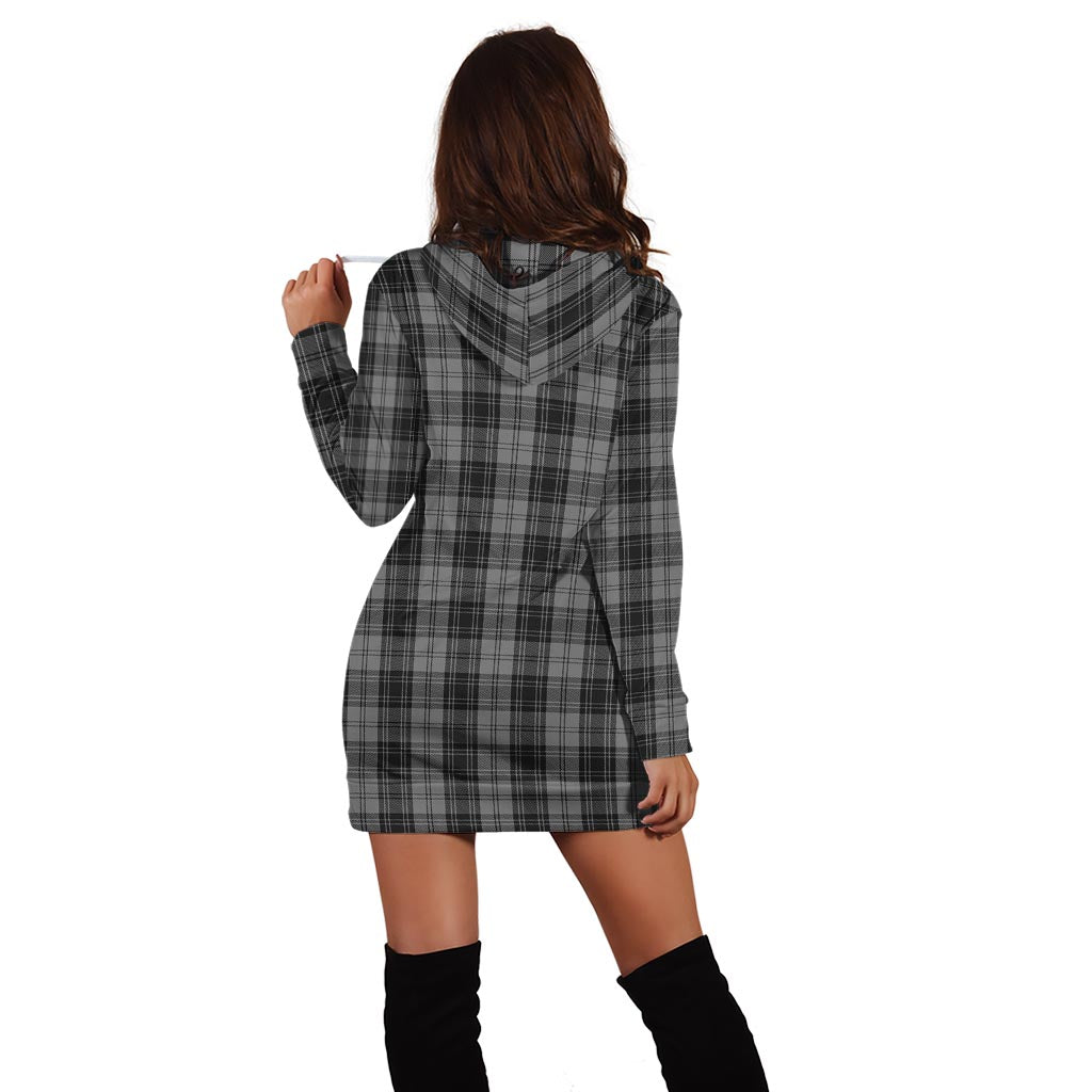 Douglas Grey Tartan Hoodie Dress with Family Crest - Tartan Vibes Clothing