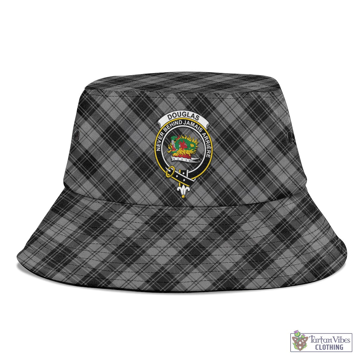 Tartan Vibes Clothing Douglas Grey Tartan Bucket Hat with Family Crest