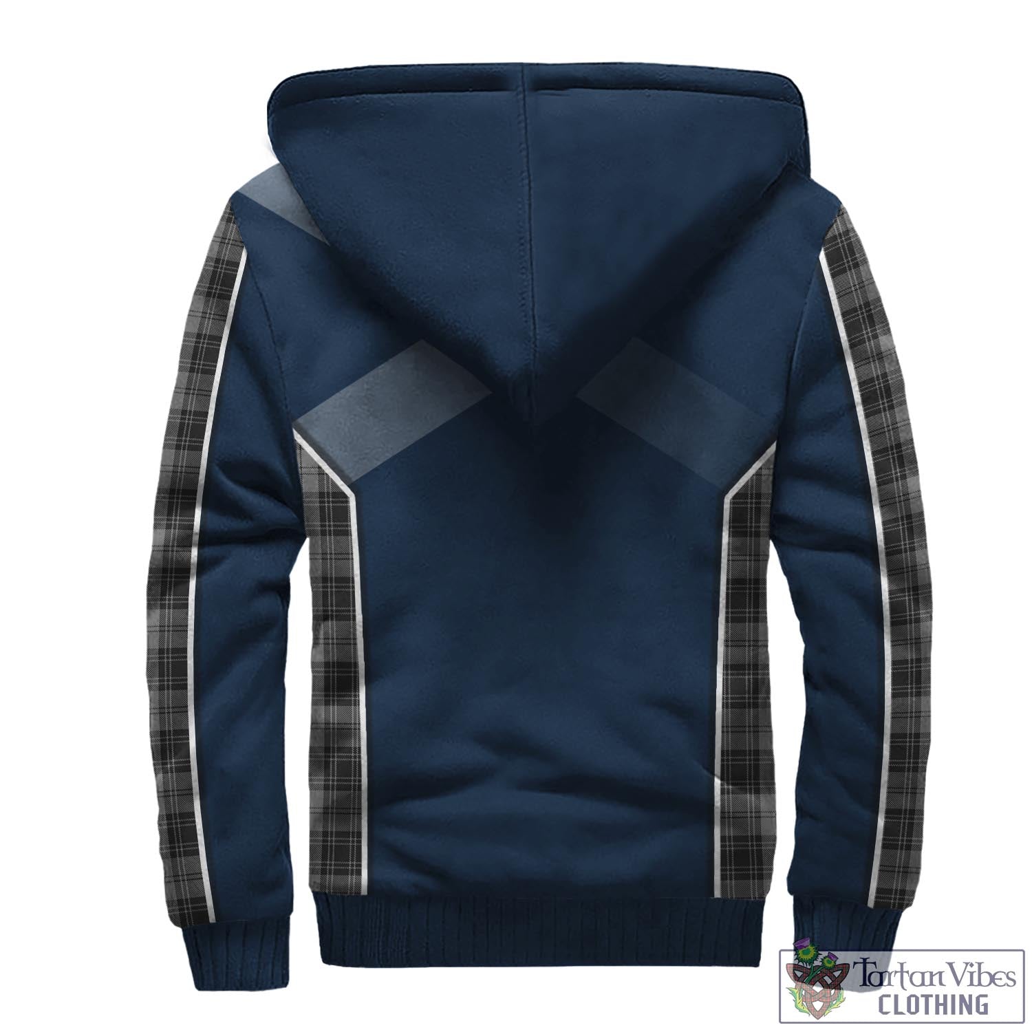 Tartan Vibes Clothing Douglas Grey Tartan Sherpa Hoodie with Family Crest and Scottish Thistle Vibes Sport Style