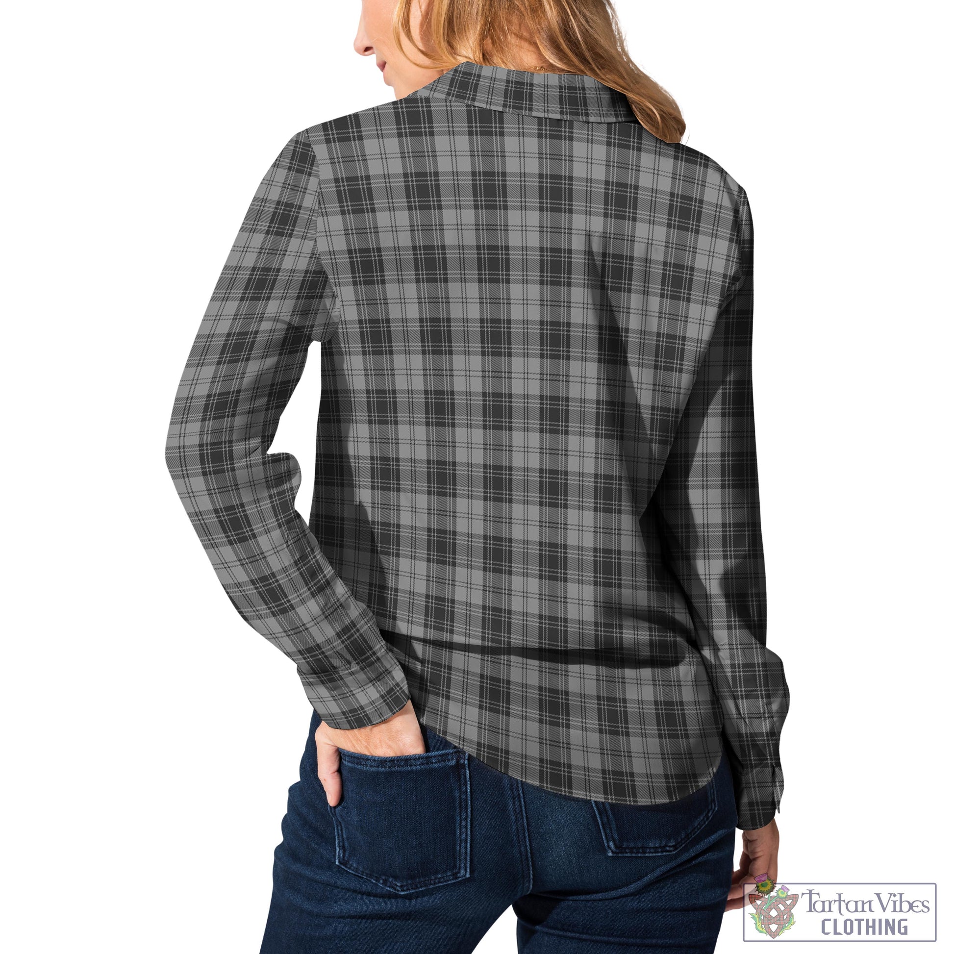 Tartan Vibes Clothing Douglas Grey Tartan Womens Casual Shirt with Family Crest