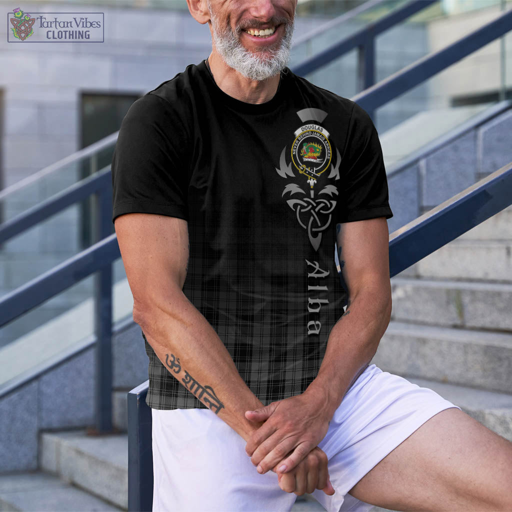 Tartan Vibes Clothing Douglas Grey Tartan T-Shirt Featuring Alba Gu Brath Family Crest Celtic Inspired