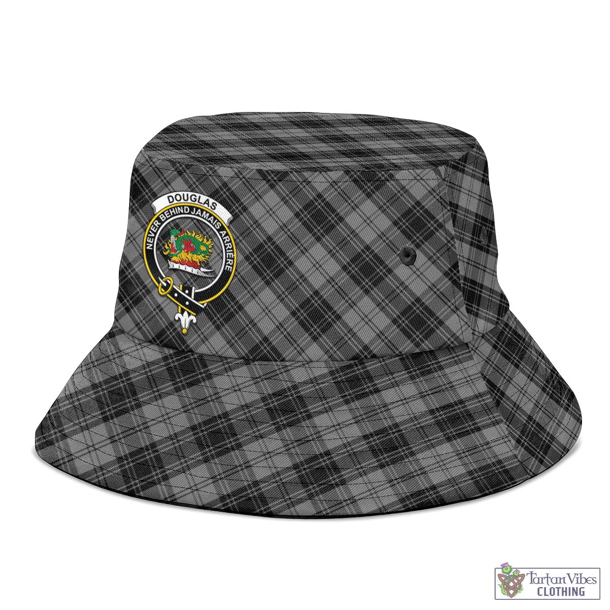 Tartan Vibes Clothing Douglas Grey Tartan Bucket Hat with Family Crest