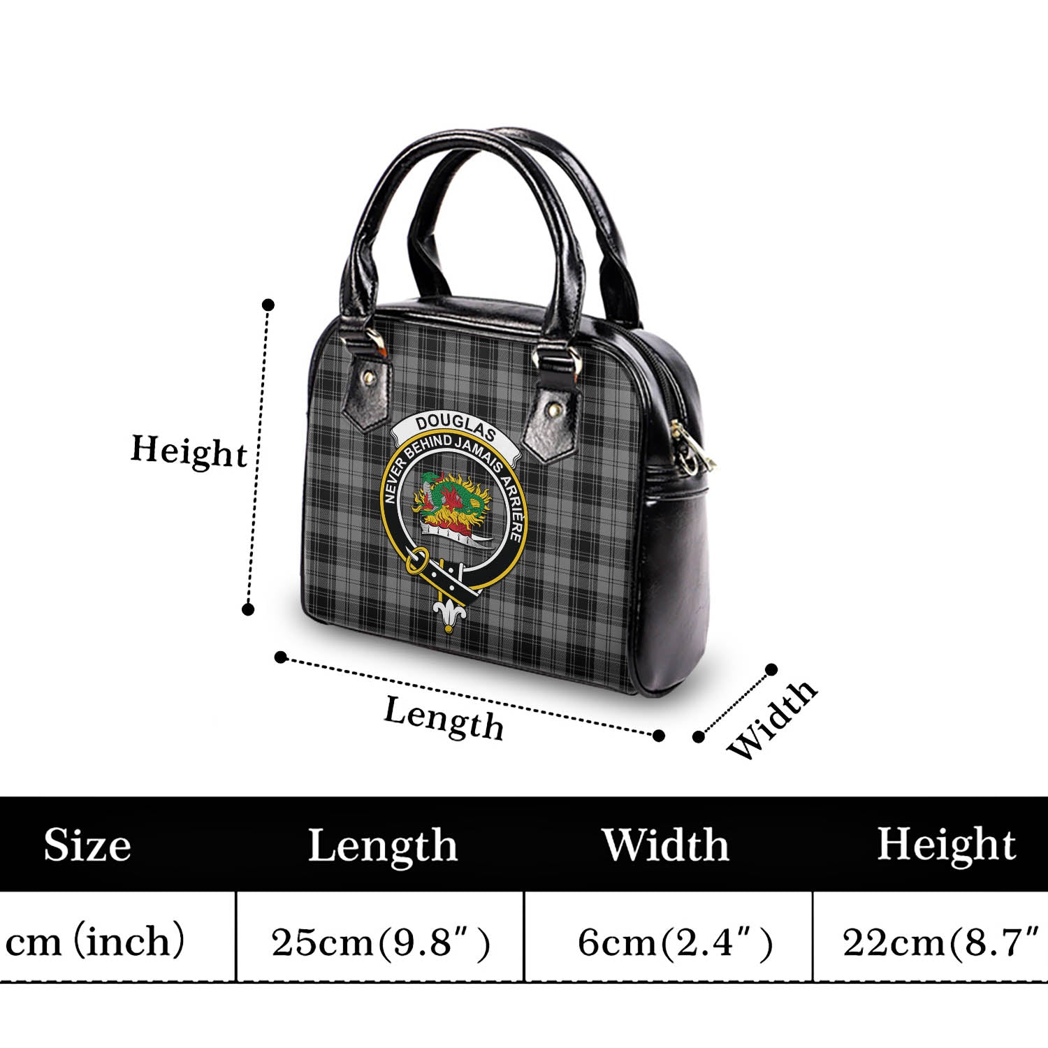 Douglas Grey Tartan Shoulder Handbags with Family Crest - Tartanvibesclothing