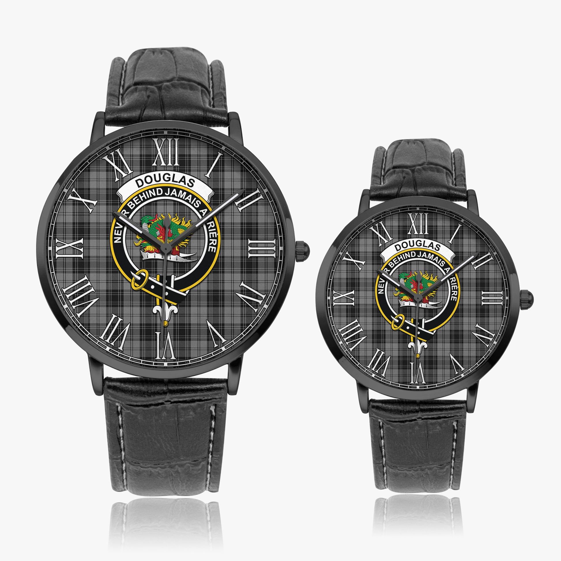 Douglas Grey Tartan Family Crest Leather Strap Quartz Watch - Tartanvibesclothing