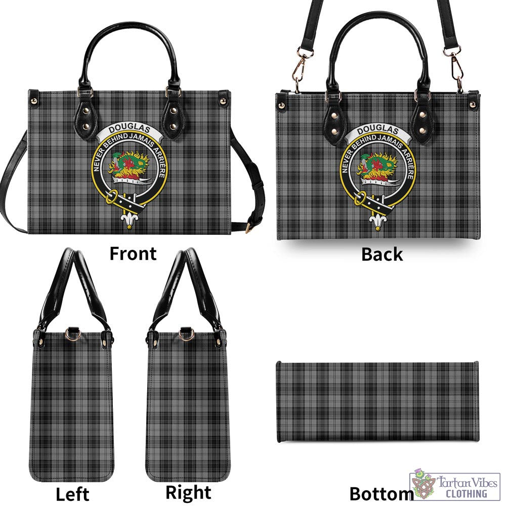 Tartan Vibes Clothing Douglas Grey Tartan Luxury Leather Handbags with Family Crest