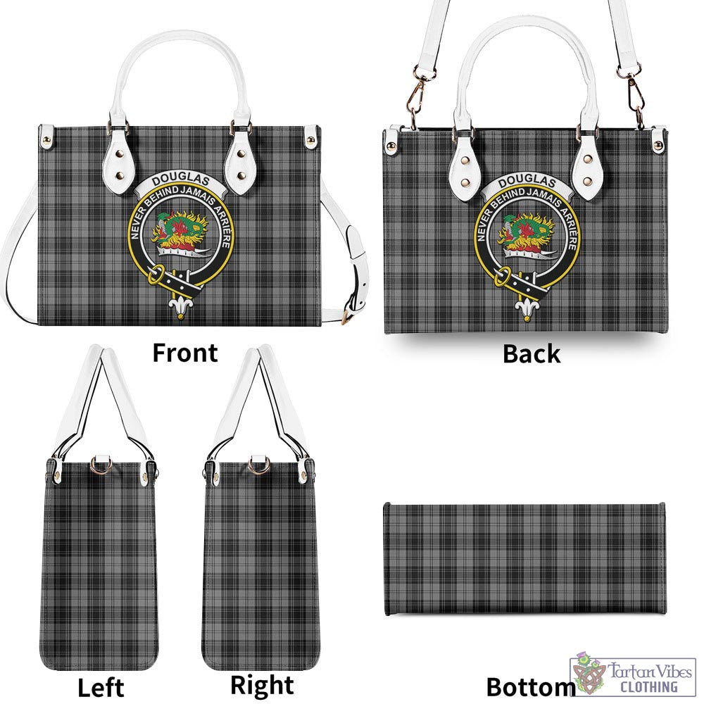 Tartan Vibes Clothing Douglas Grey Tartan Luxury Leather Handbags with Family Crest