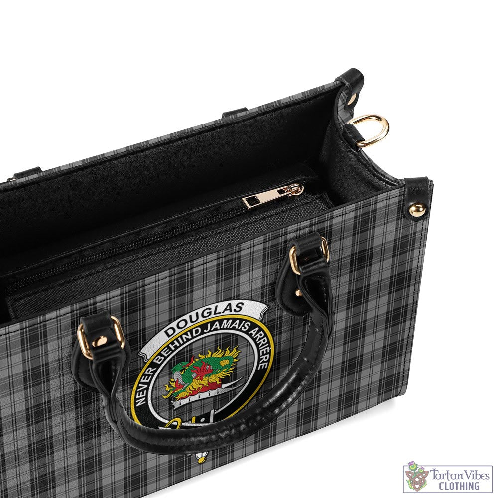 Tartan Vibes Clothing Douglas Grey Tartan Luxury Leather Handbags with Family Crest