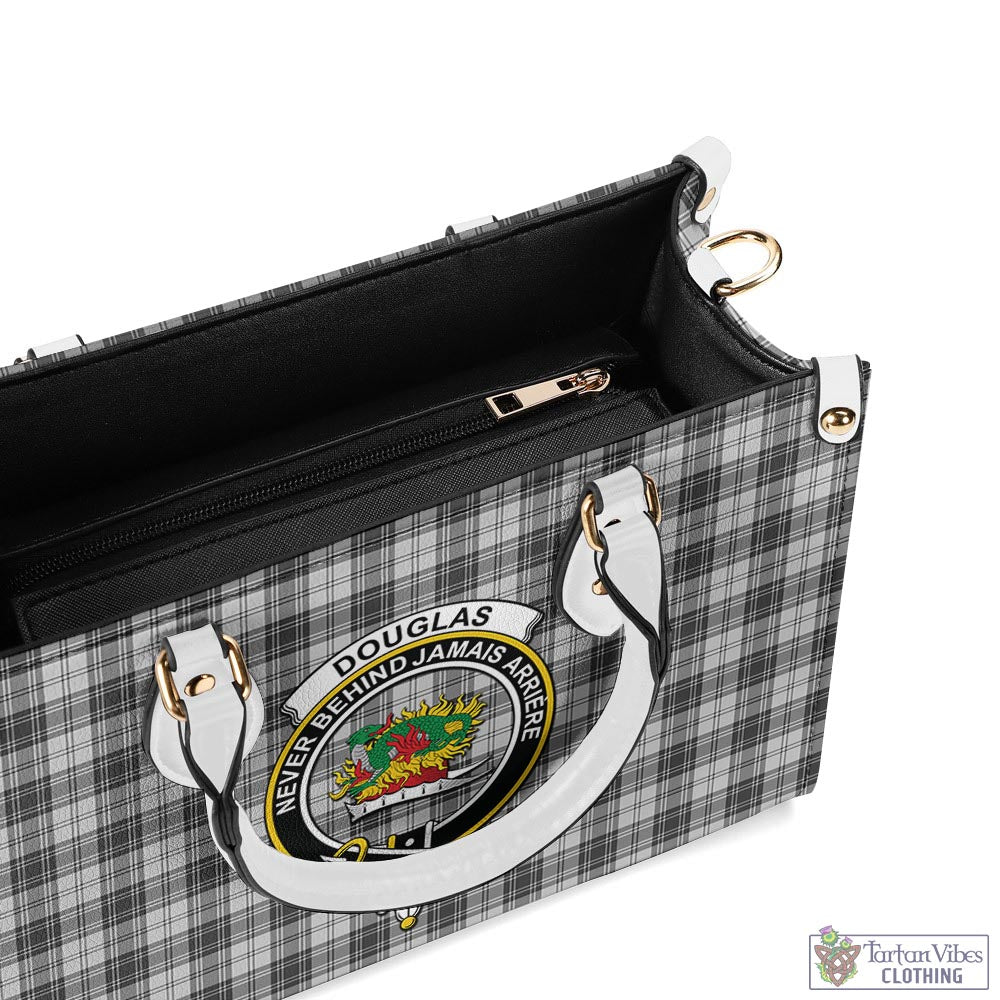 Tartan Vibes Clothing Douglas Grey Modern Tartan Luxury Leather Handbags with Family Crest