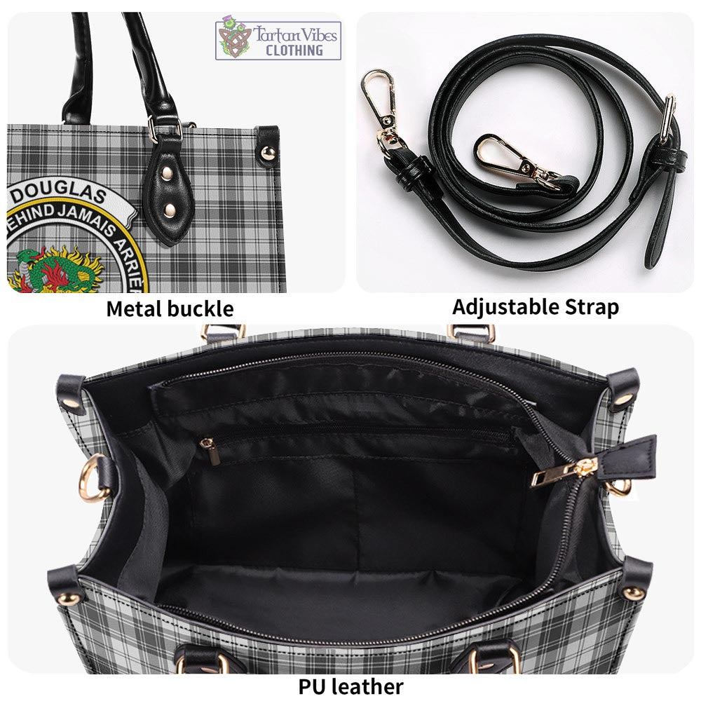 Tartan Vibes Clothing Douglas Grey Modern Tartan Luxury Leather Handbags with Family Crest