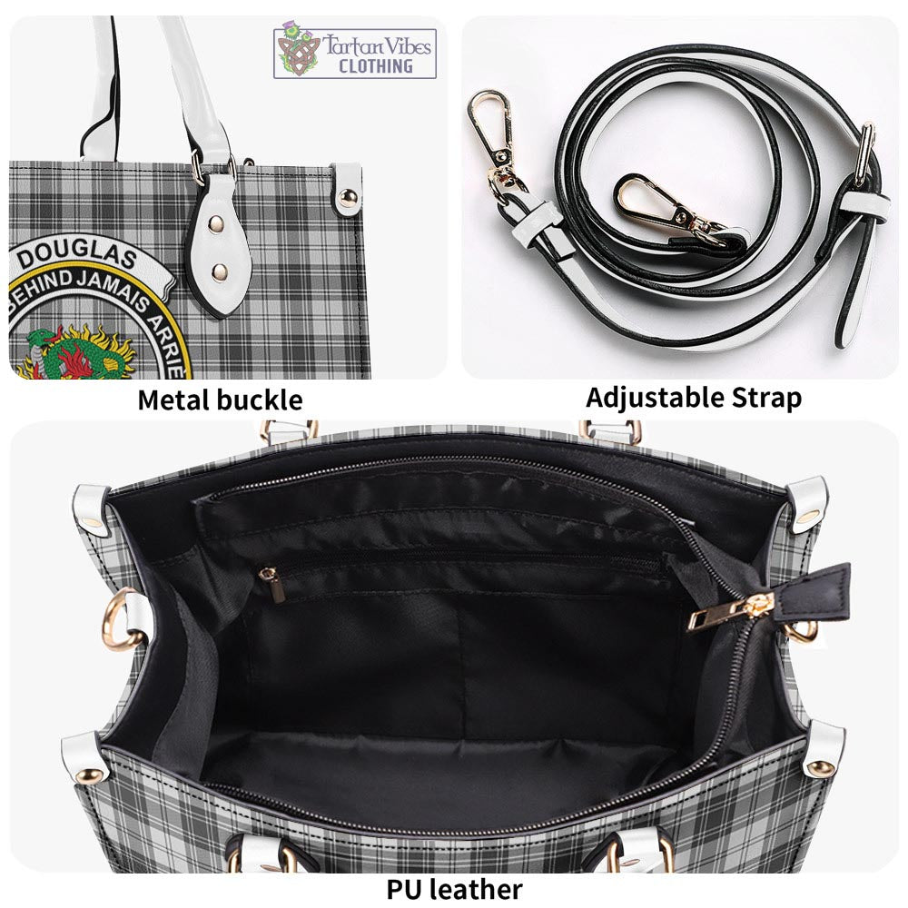 Tartan Vibes Clothing Douglas Grey Modern Tartan Luxury Leather Handbags with Family Crest