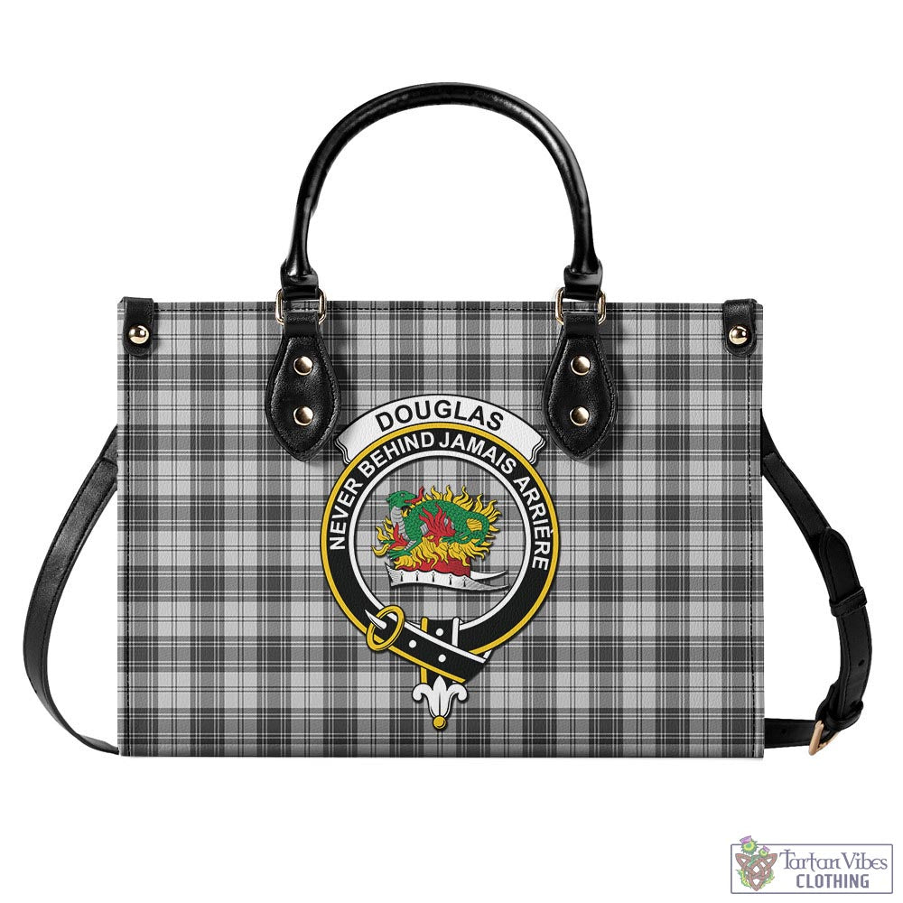 Tartan Vibes Clothing Douglas Grey Modern Tartan Luxury Leather Handbags with Family Crest