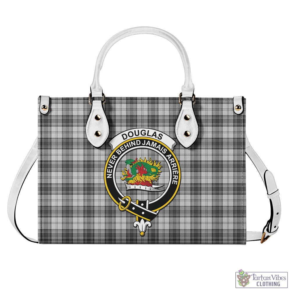 Tartan Vibes Clothing Douglas Grey Modern Tartan Luxury Leather Handbags with Family Crest