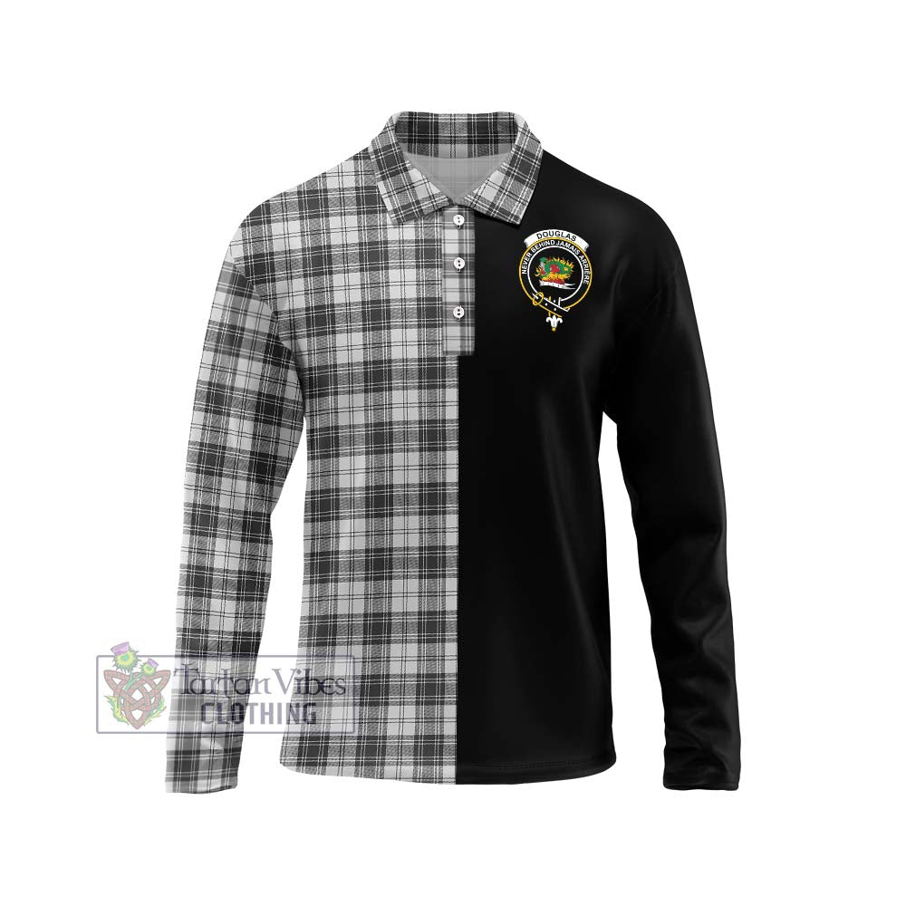 Douglas Grey Modern Tartan Long Sleeve Polo Shirt with Family Crest and Half Of Me Style Unisex - Tartanvibesclothing Shop