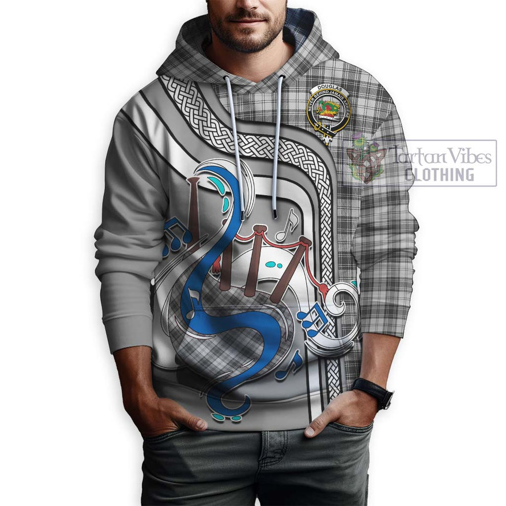 Douglas Grey Modern Tartan Hoodie with Epic Bagpipe Style Zip Hoodie - Tartanvibesclothing Shop