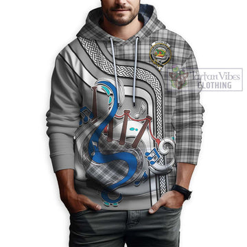 Douglas Grey Modern Tartan Hoodie with Epic Bagpipe Style