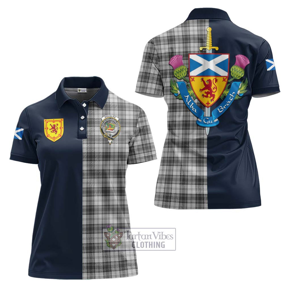 Tartan Vibes Clothing Douglas Grey Modern Tartan Women's Polo Shirt with Scottish Lion Royal Arm Half Style