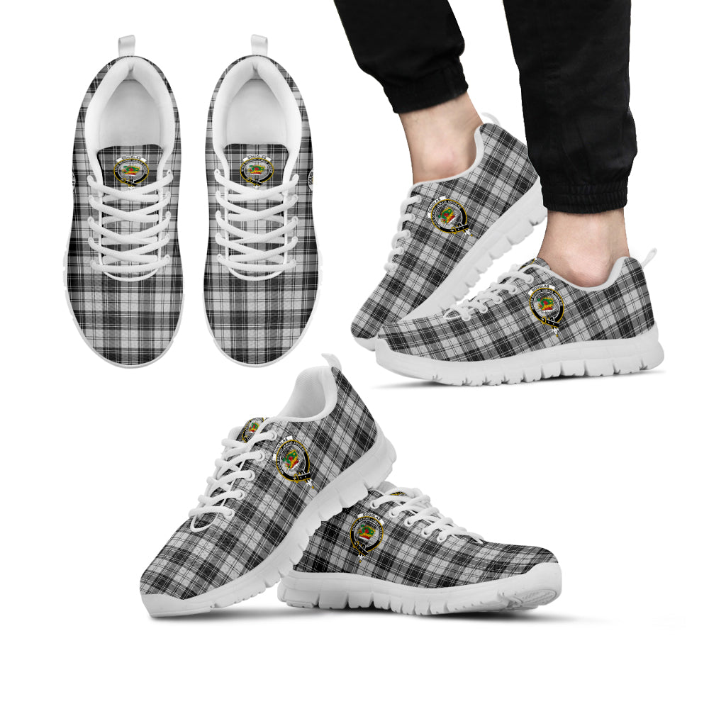 Douglas Grey Modern Tartan Sneakers with Family Crest Kid's Sneakers - Tartan Vibes Clothing