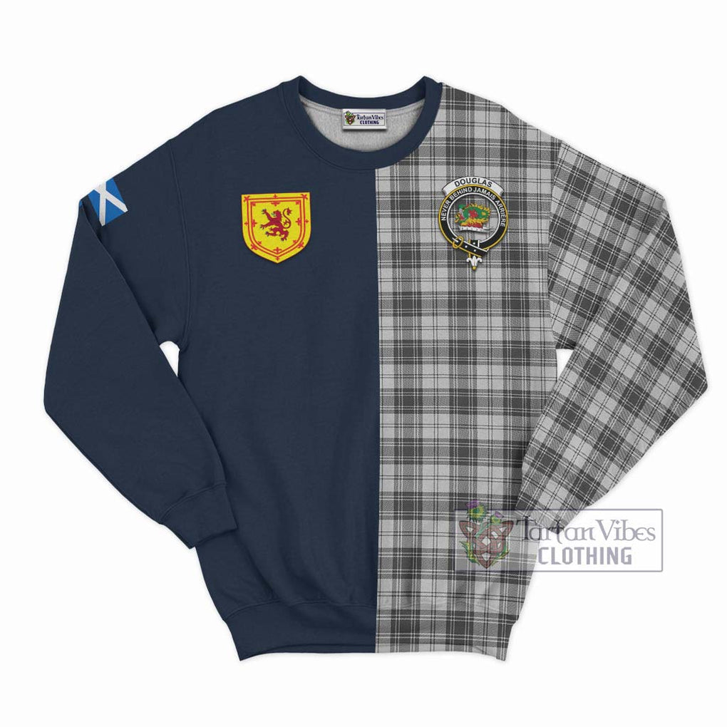 Tartan Vibes Clothing Douglas Grey Modern Tartan Sweatshirt with Scottish Lion Royal Arm Half Style