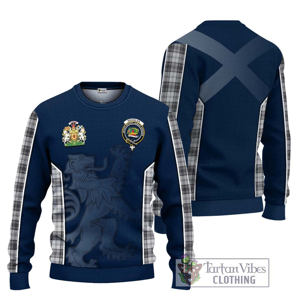 Douglas Grey Modern Tartan Knitted Sweater with Family Crest and Lion Rampant Vibes Sport Style Unisex - Tartan Vibes Clothing