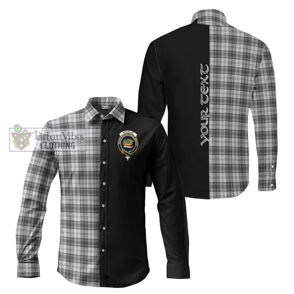 Douglas Grey Modern Tartan Long Sleeve Button Shirt with Family Crest and Half Of Me Style Men's Shirt S - Tartanvibesclothing Shop