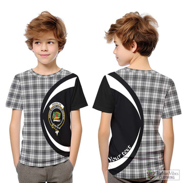 Douglas Grey Modern Tartan Kid T-Shirt with Family Crest Circle Style