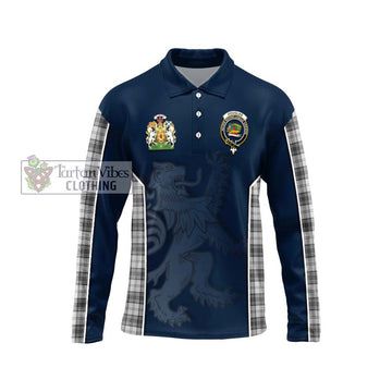 Douglas Grey Modern Tartan Long Sleeve Polo Shirt with Family Crest and Lion Rampant Vibes Sport Style