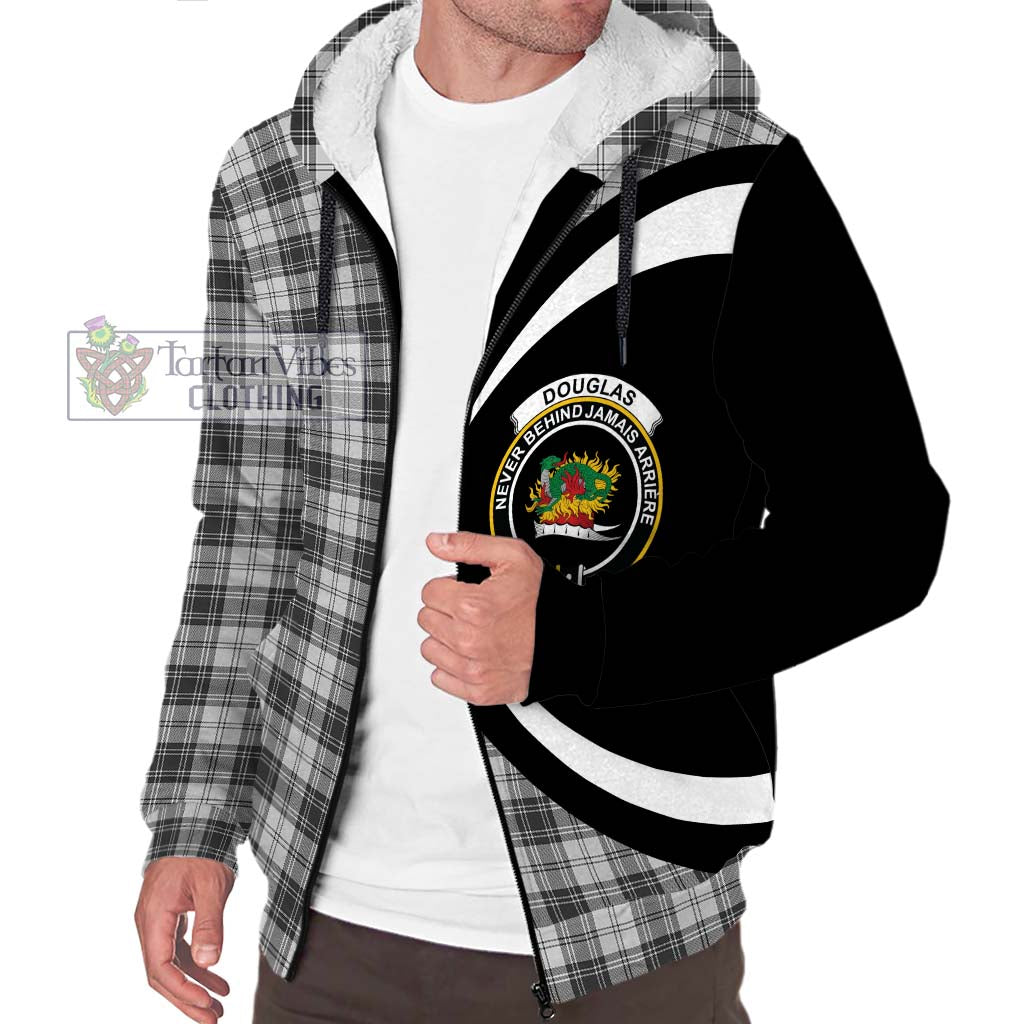 Douglas Grey Modern Tartan Sherpa Hoodie with Family Crest Circle Style Unisex S - Tartan Vibes Clothing