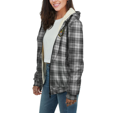 Douglas Grey Modern Tartan Sherpa Hoodie with Family Crest