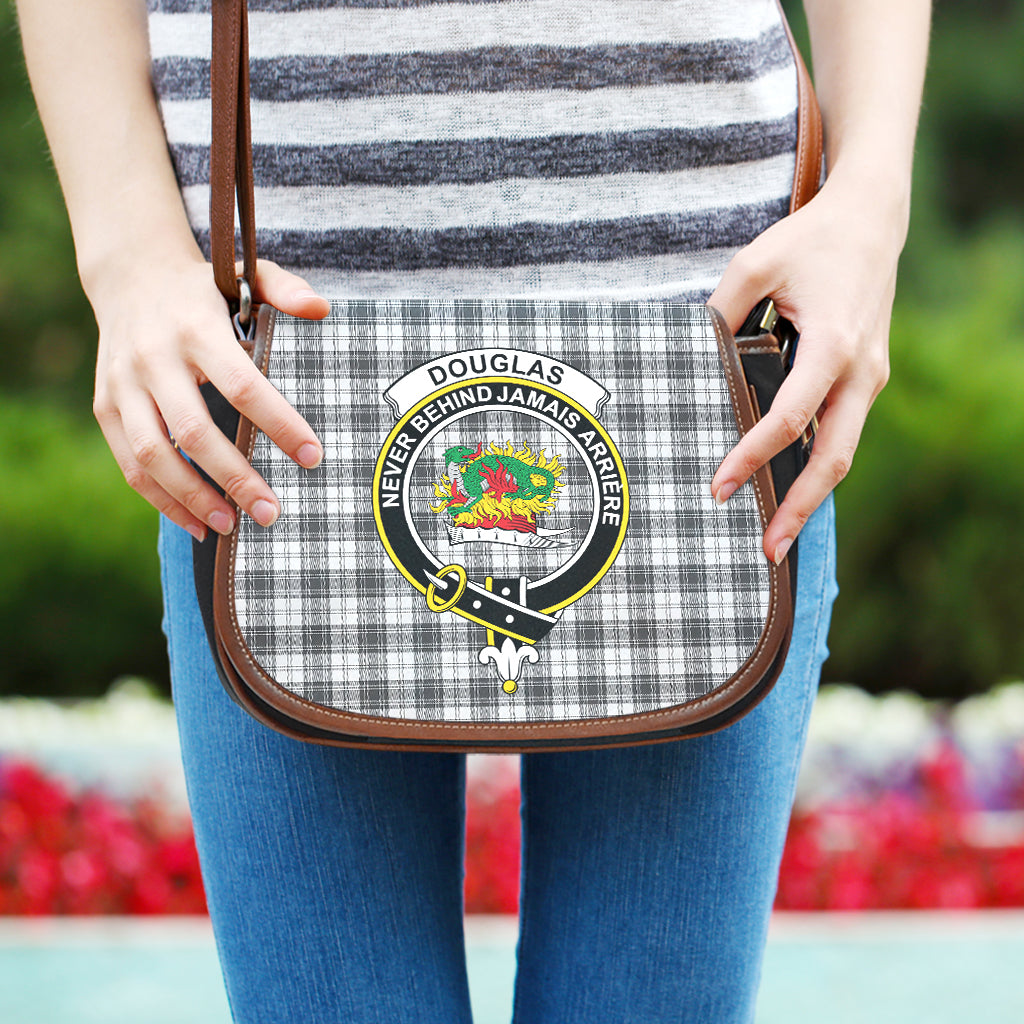 Douglas Grey Modern Tartan Saddle Bag with Family Crest One Size - Tartan Vibes Clothing