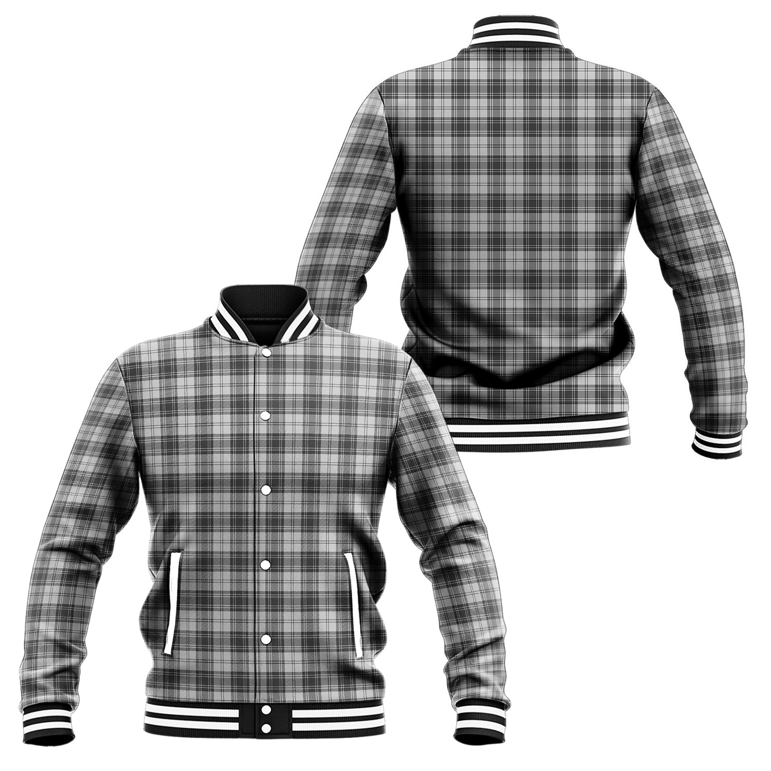 Douglas Grey Modern Tartan Baseball Jacket Unisex - Tartan Vibes Clothing